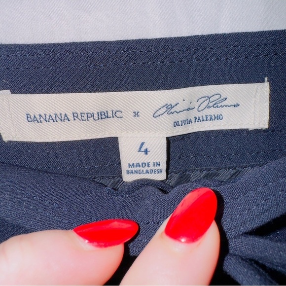 Banana Republic x Olivia Palermo Tuxedo Stripe Navy Blue Lace Front Flared Pants - Picture 2 of 6